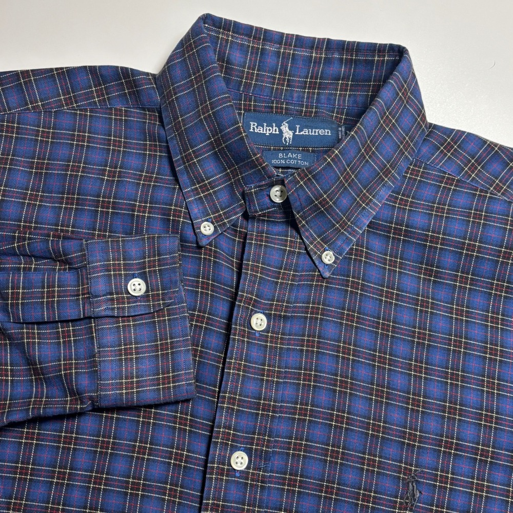 Ralph Lauren Blake Blue Red Check Plaid Men's M‎ Long Sleeve Button Down  Shirt